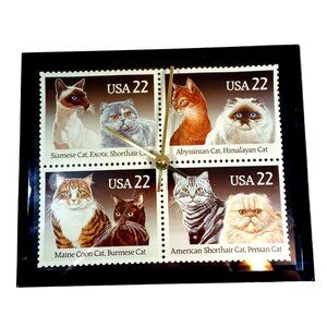 Vintage Clock Wise Cat Lover Gift 22 Cent Postage Stamp Glass Wall Clock 1988